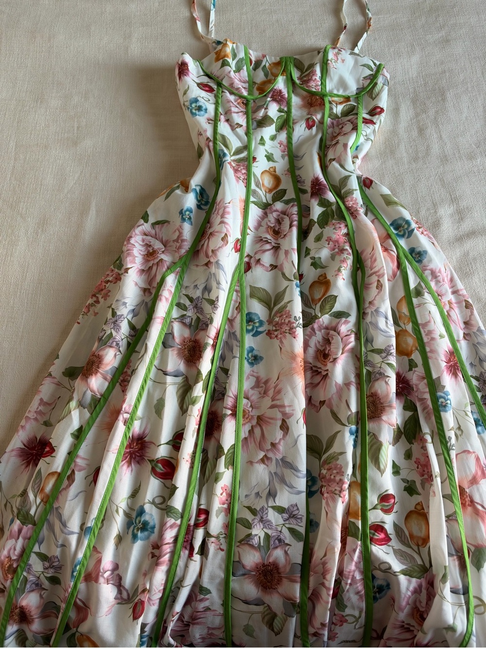 Commense Corset Seam Tropical Floral Print Swing Midi Dress - Picture 5 of 8